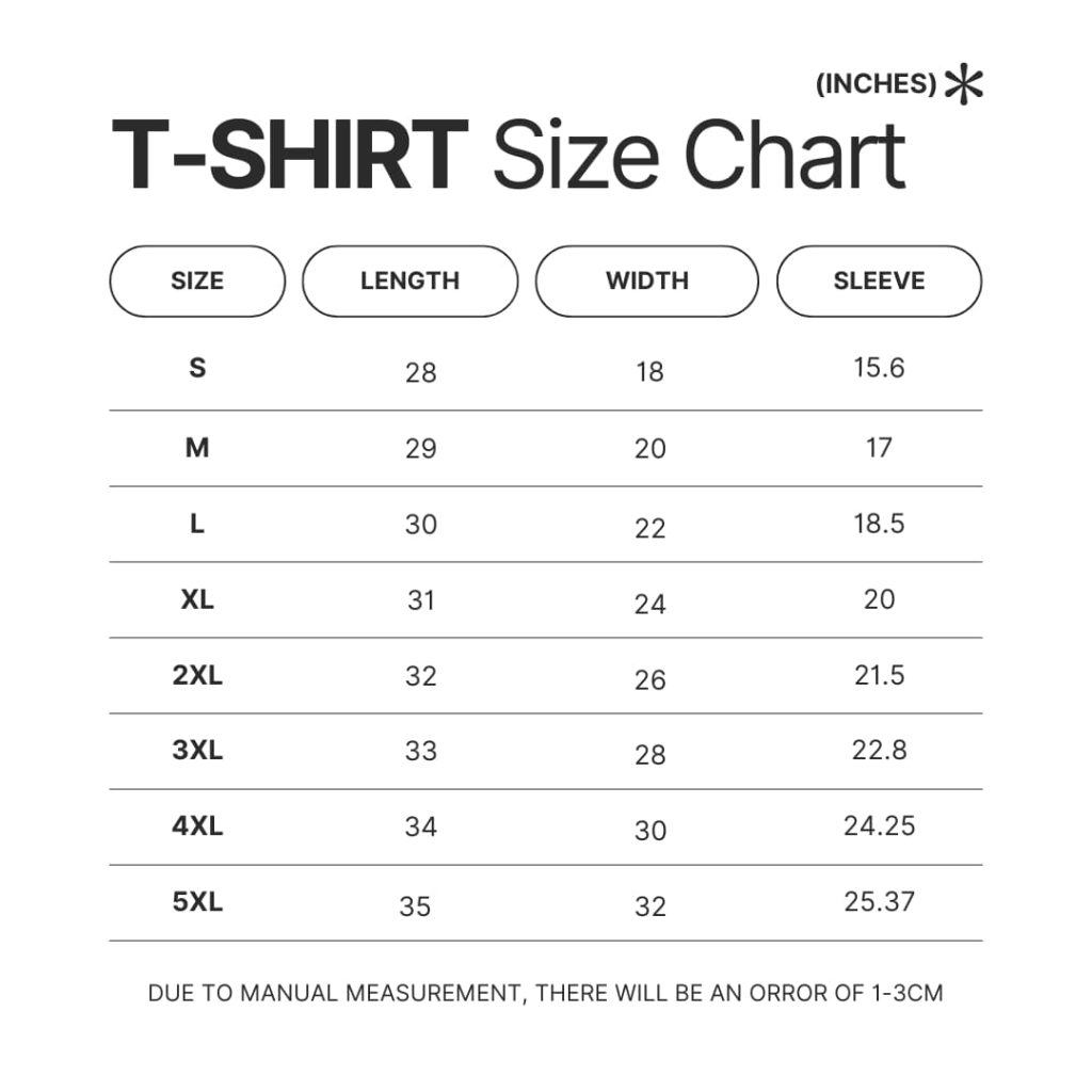 T shirt Size Chart - Dragons Dogma Store